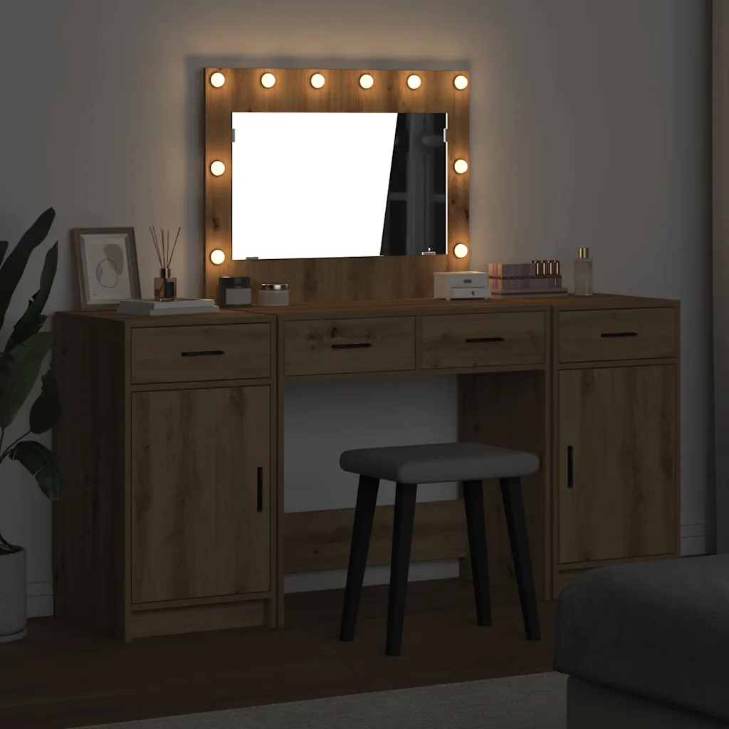 Tualettlaud LED-peegliga ja kõrvalkapiga, pruun tehispuit, 78,5 x 41 x 135 cm