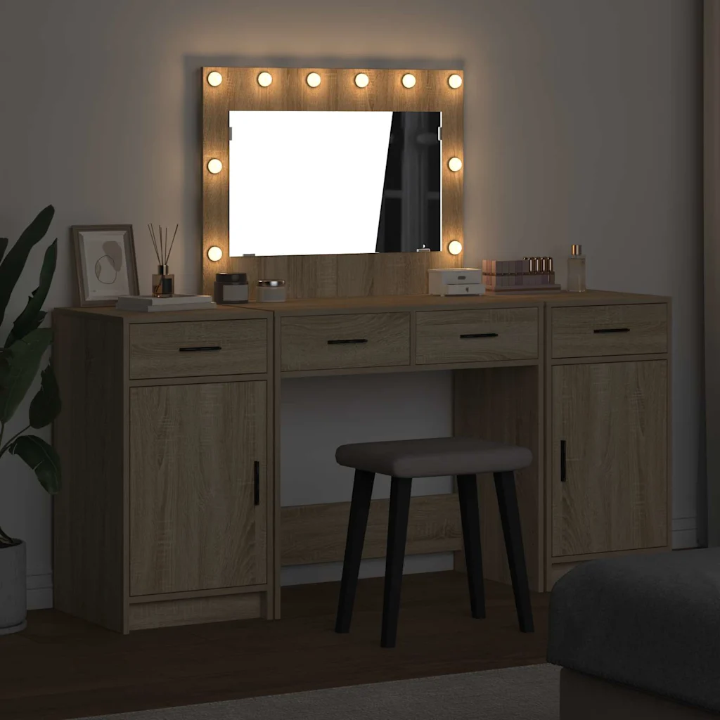 3-osaline tualettlaud peeglituledega ja kõrvalkapiga, pruun tehispuit, 78,5 x 41 x 135 cm