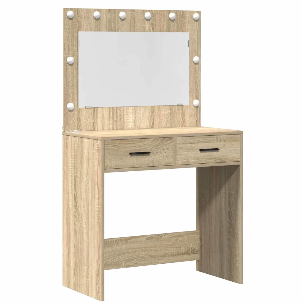 3-osaline tualettlaud peeglituledega ja kõrvalkapiga, pruun tehispuit, 78,5 x 41 x 135 cm
