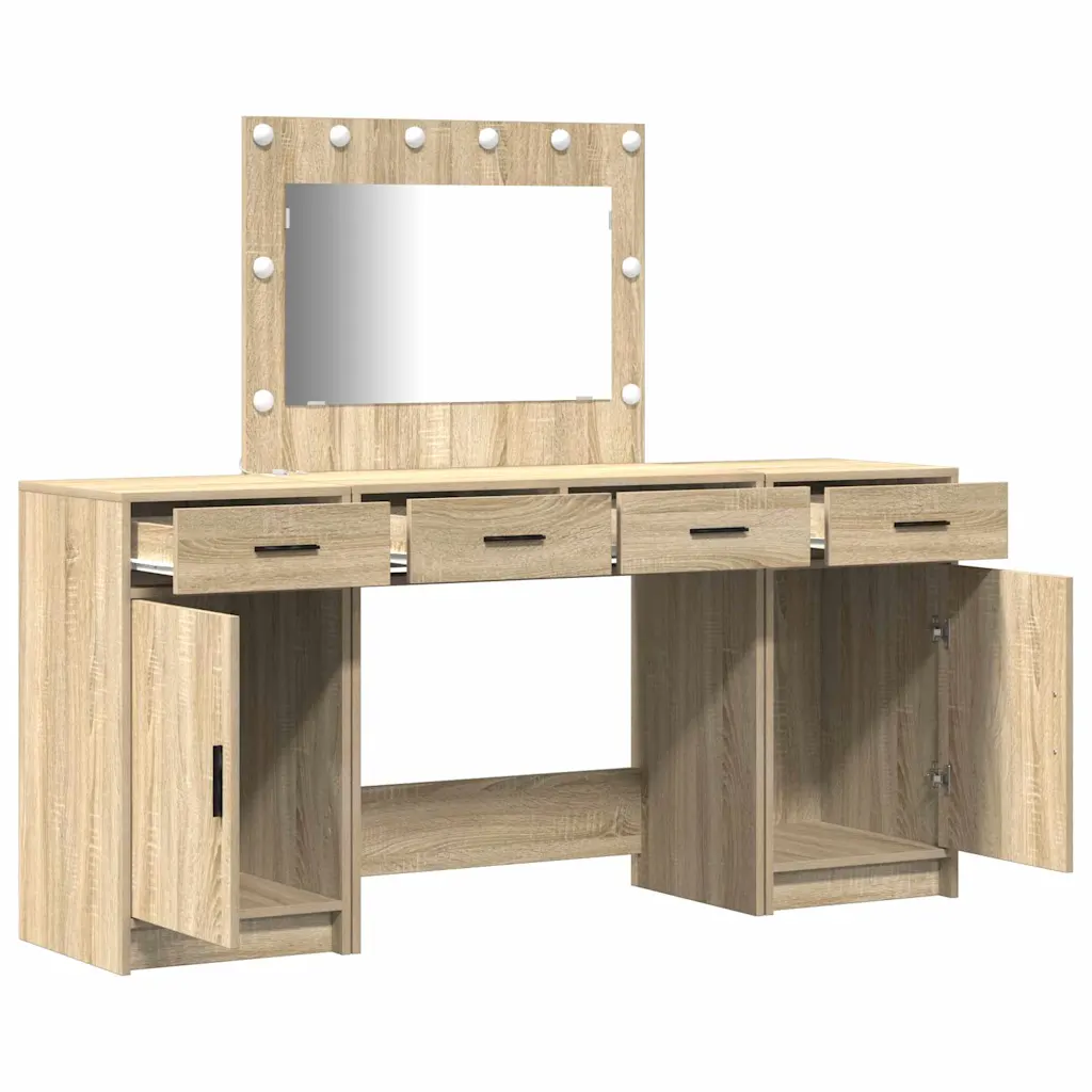 3-osaline tualettlaud peeglituledega ja kõrvalkapiga, pruun tehispuit, 78,5 x 41 x 135 cm