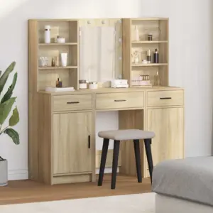 3-osaline riietuslauakomplekt LED-peegliga, sonoma tamm, tehispuit