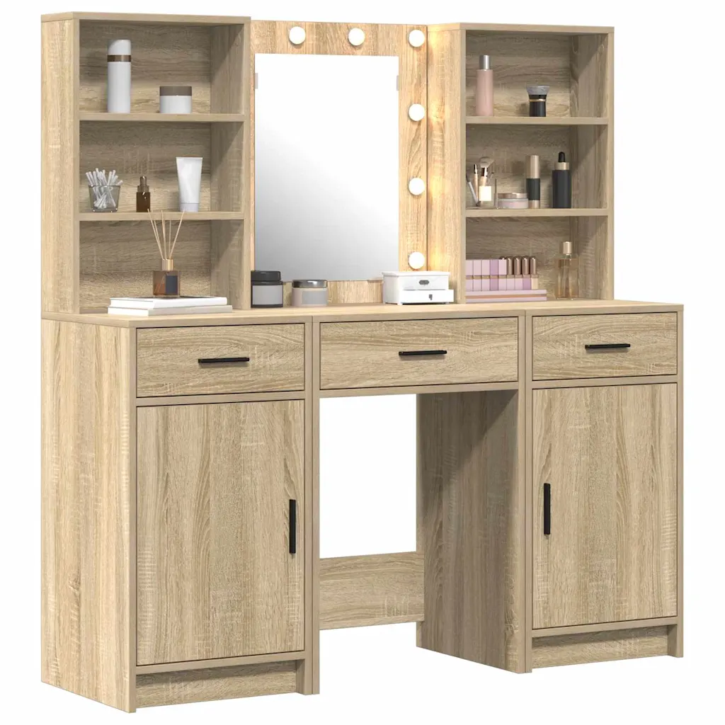 3-osaline riietuslauakomplekt LED-peegliga, sonoma tamm, tehispuit