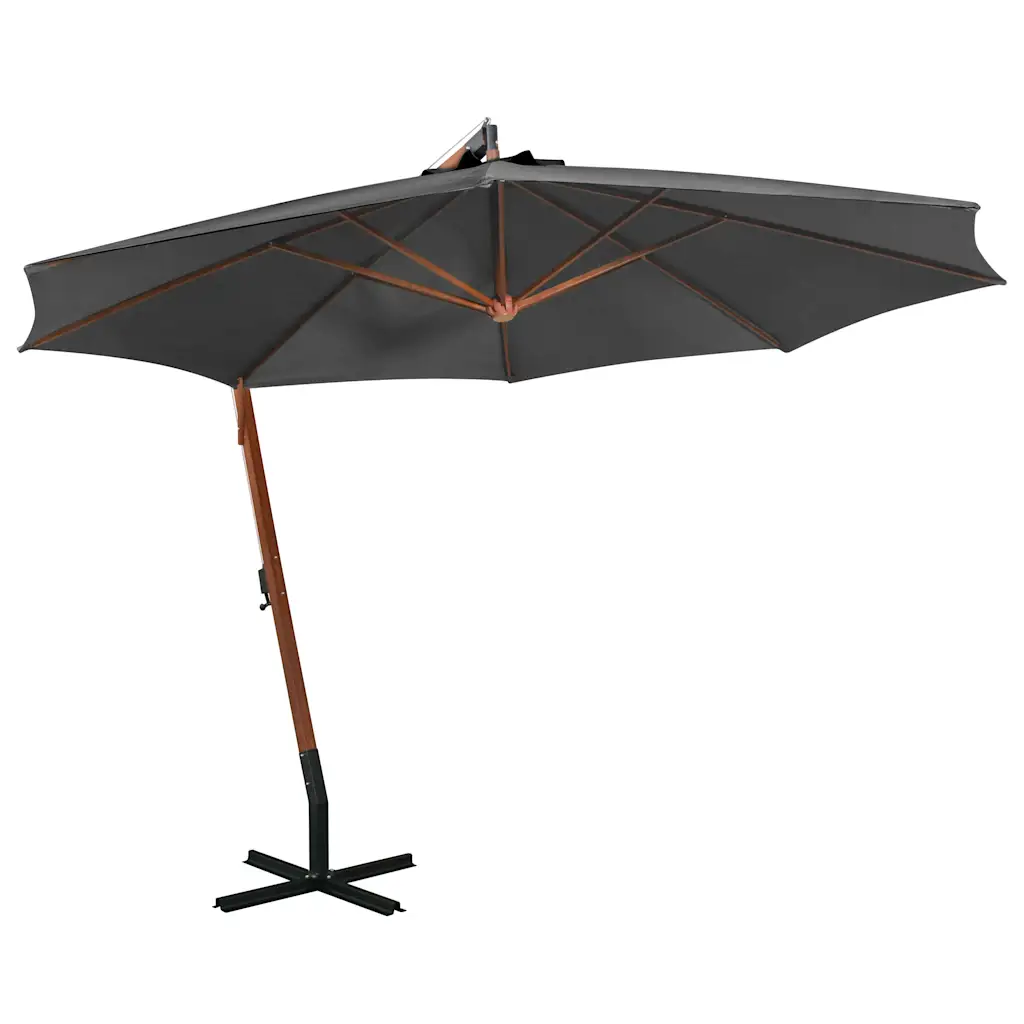 Rippuv aia päikesevari nulupuidust postiga, antratsiithall, Ø 350 cm