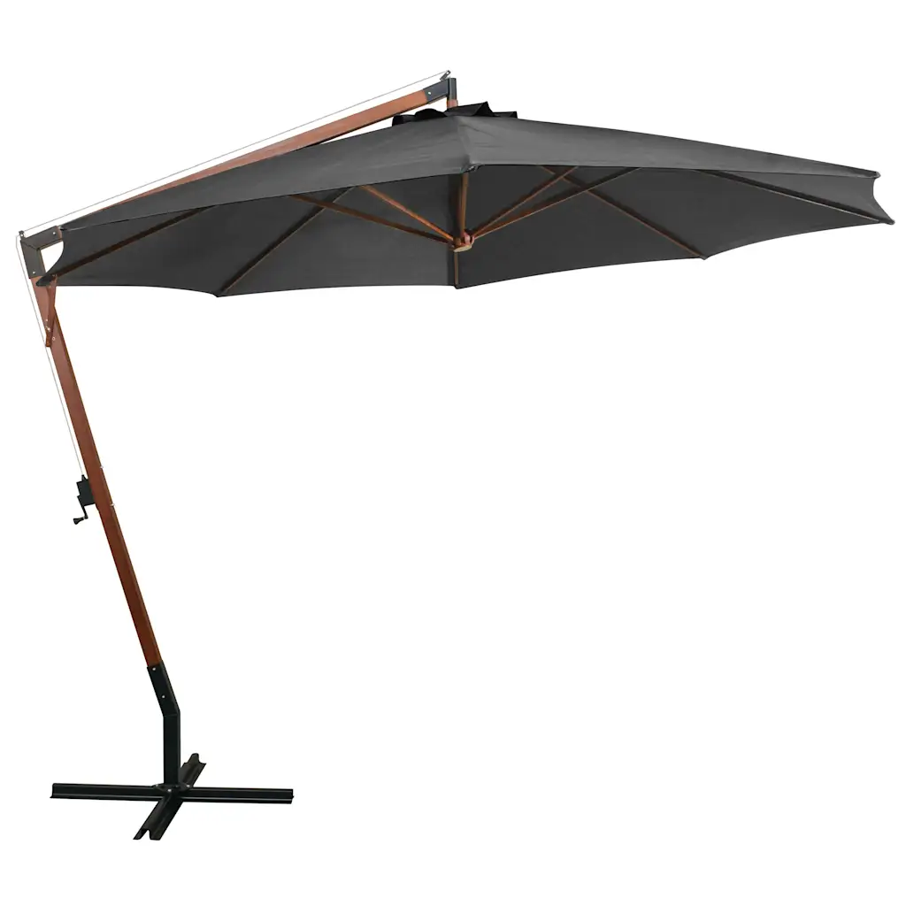 Rippuv aia päikesevari nulupuidust postiga, antratsiithall, Ø 350 cm
