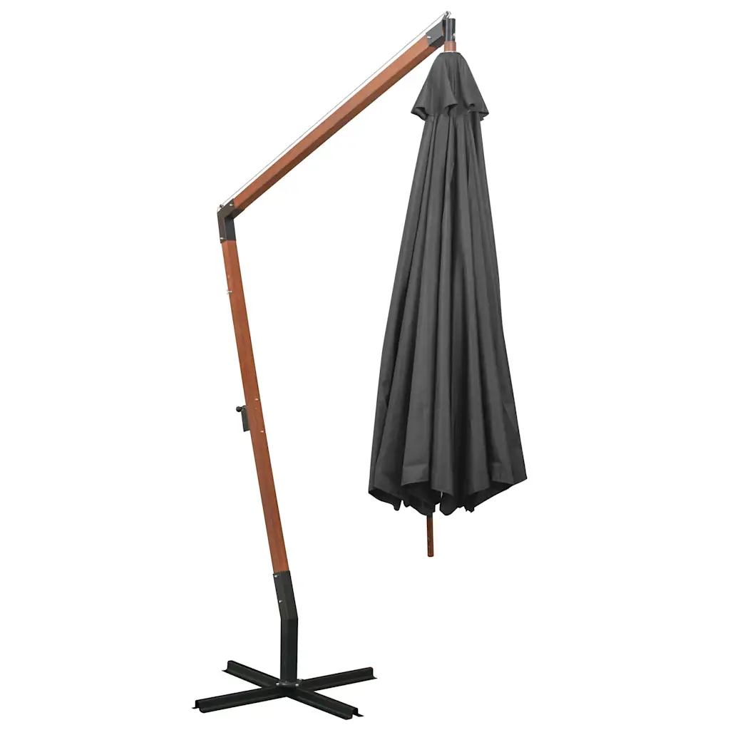 Rippuv aia päikesevari nulupuidust postiga, antratsiithall, Ø 350 cm