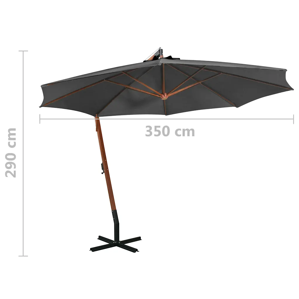 Rippuv aia päikesevari nulupuidust postiga, antratsiithall, Ø 350 cm