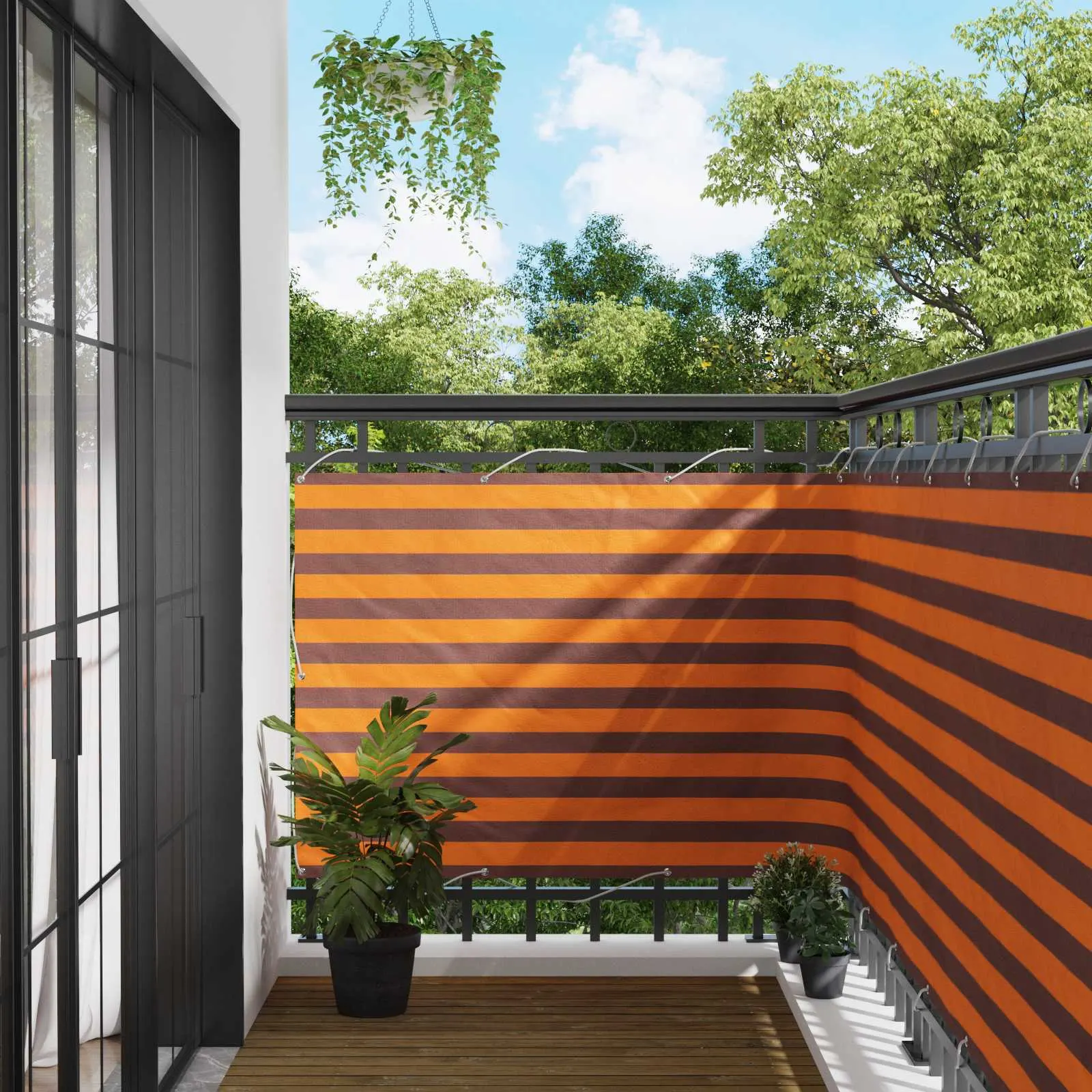Triibuline rõdu privaatsuskate, oranž-pruun Oxfordi kangas, 110 x 700 cm