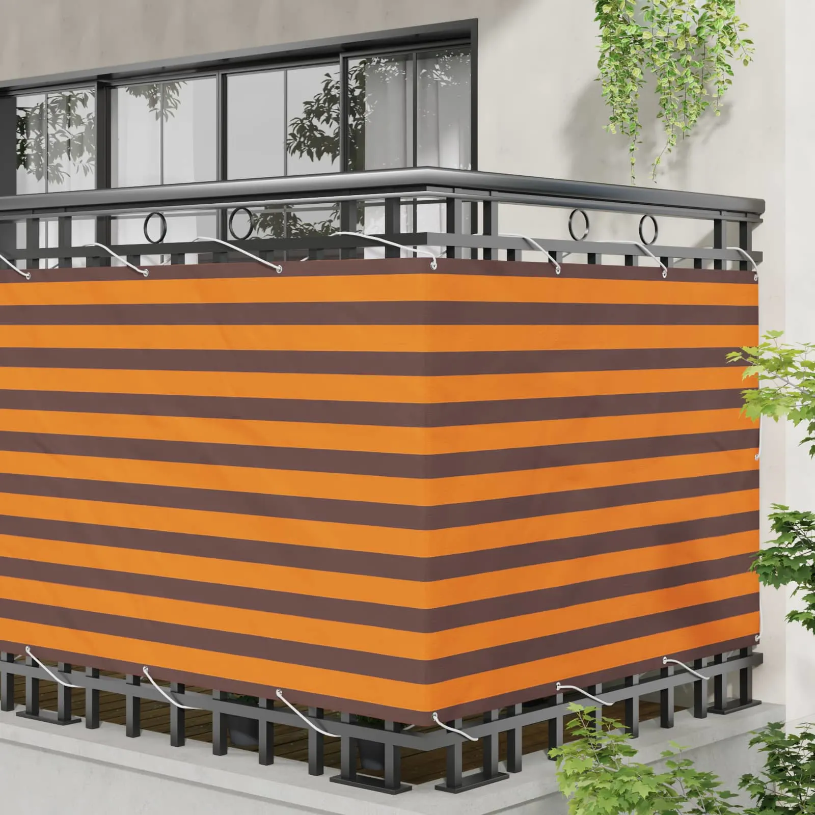 Rõdu privaatsuskate, oranž ja pruun, triibuline, 110 x 800 cm, veekindel Oxfordi kangas