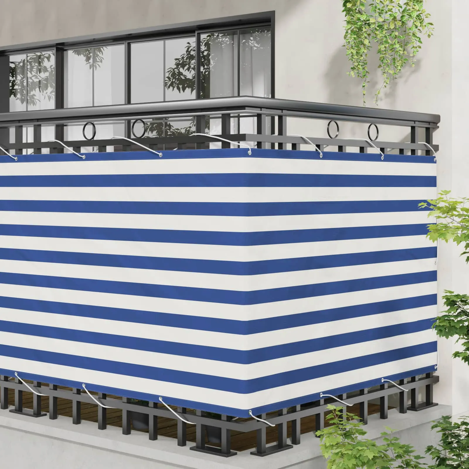 Rõdu privaatsuskate sinine-valge triibuline, UV- ja veekindel Oxford-kangas, 110 x 600 cm