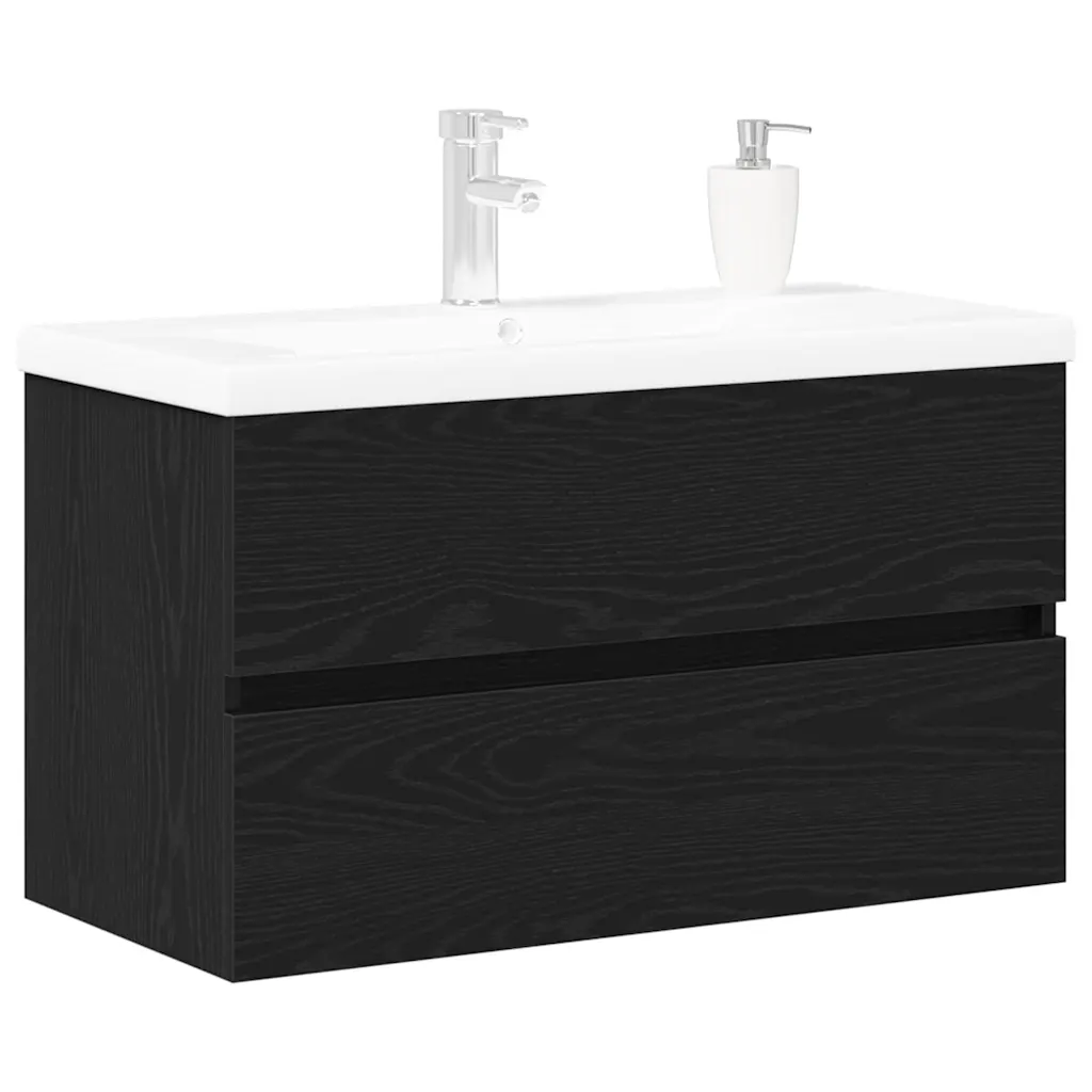 Seinale kinnitatav vannitoa valamukapp, must tamm, tehispuit, 80 x 39 x 62 cm
