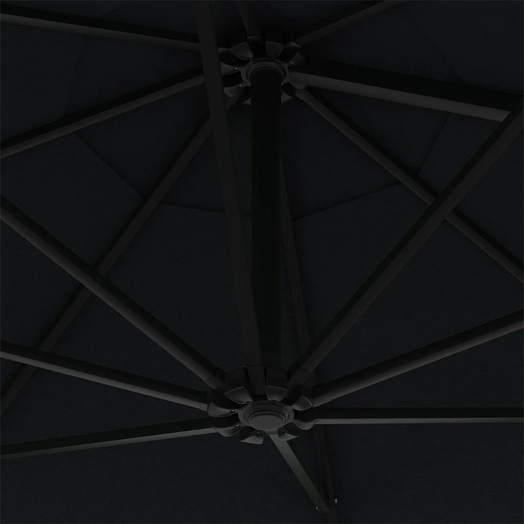 Seinale kinnitatav päikesevari LED-tulede ja vändasüsteemiga, 300 cm, must