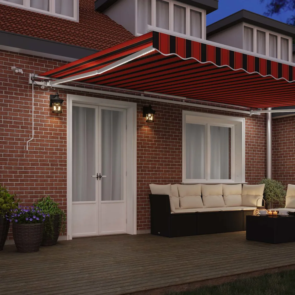 Sissetõmmatav terrassimarkiis LED-valgustuse ja anduritega, oranž-pruun, 500 x 300 cm, polüester