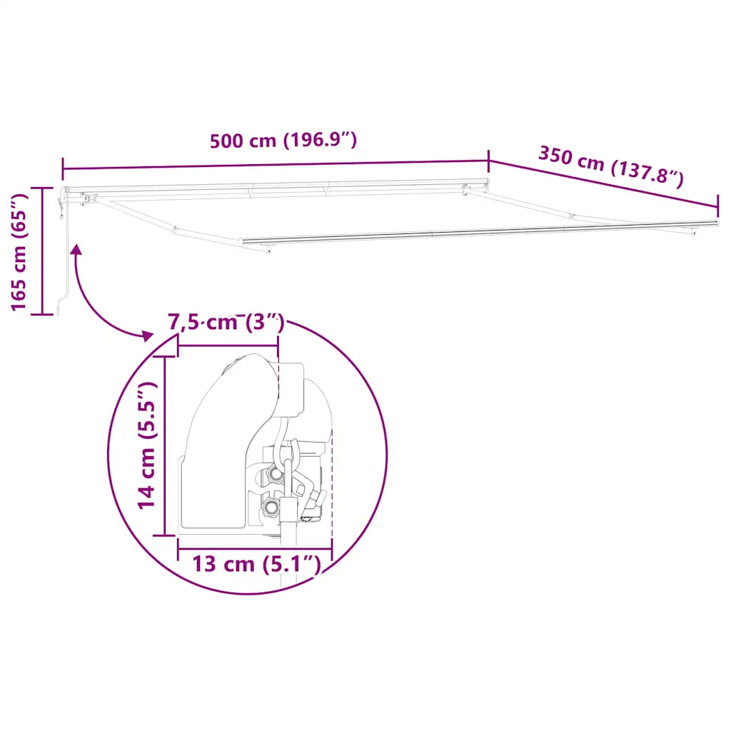 Sissetõmmatav terrassimarkiis kaugjuhtimisega, mitmevärviline, 500 x 350 cm
