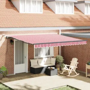 Sissetõmmatav terrassimarkiis LED-valgustusega, punase-valge triibuline, 400 x 350 cm, polüester