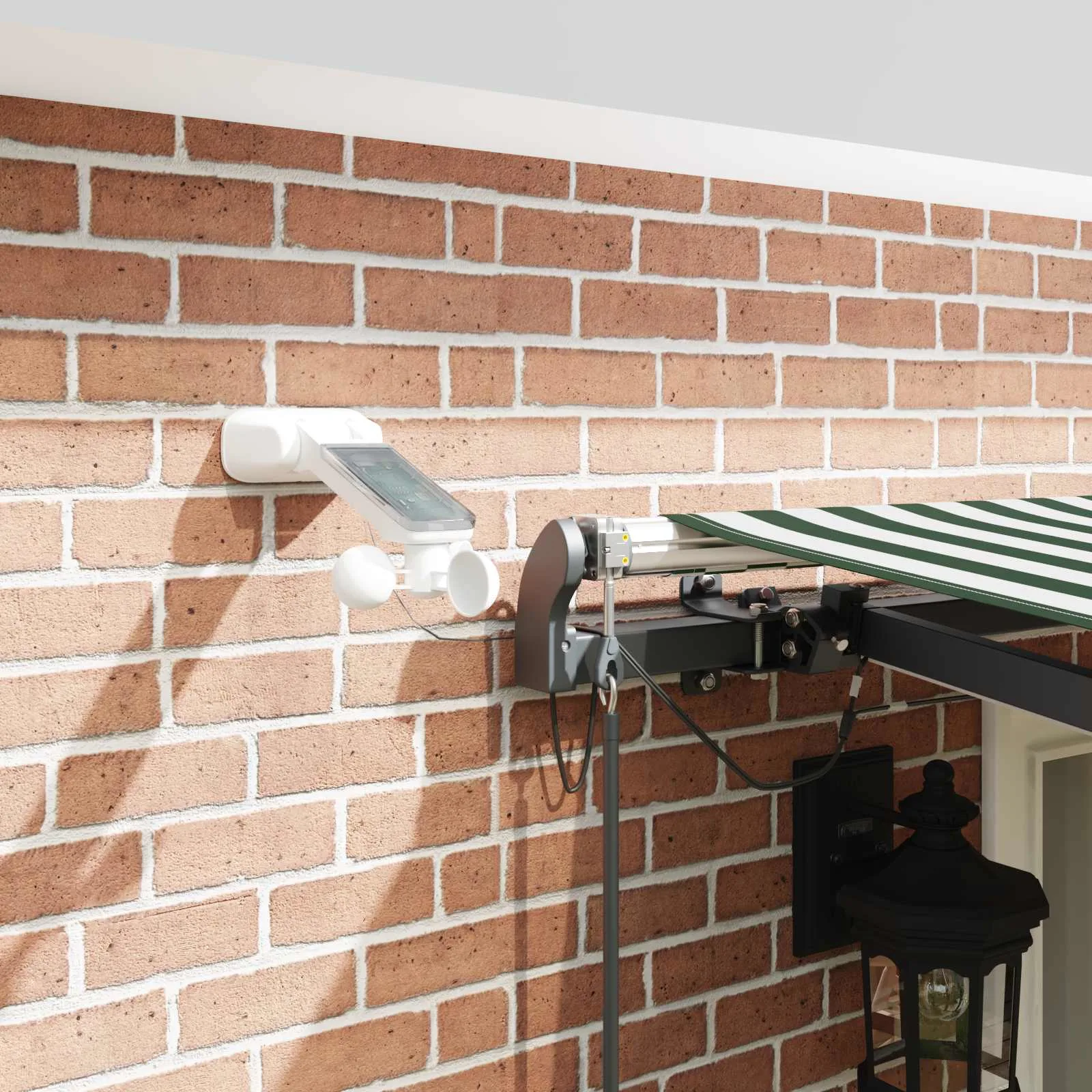 Sissetõmmatav terrassimarkiis LED-valgustusega, rohelise-valge polüestrist, 500 x 300 cm