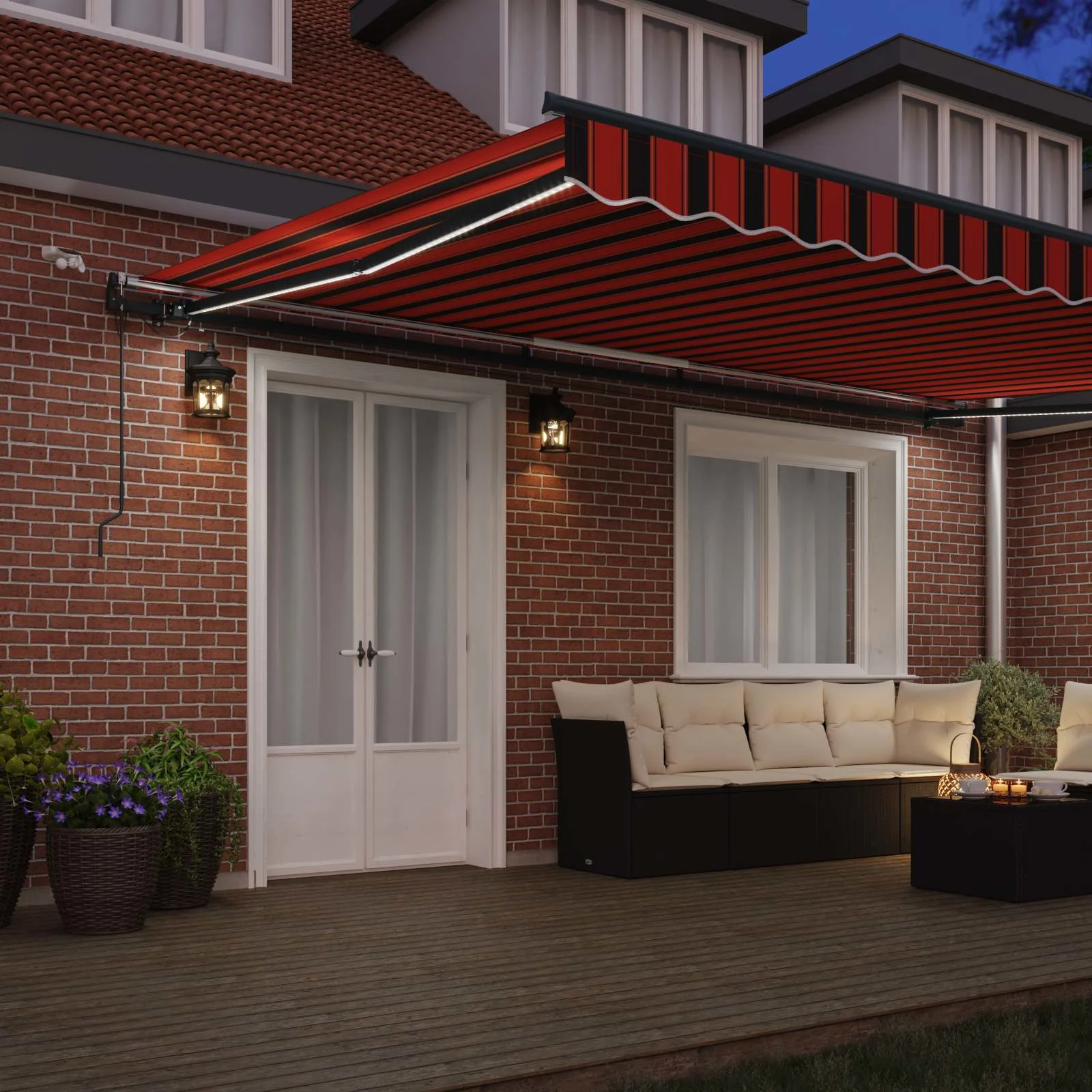 Sissetõmmatav terrassimarkiis LED-valgustuse ja anduritega, oranž-pruun, 500 x 300 cm, polüester