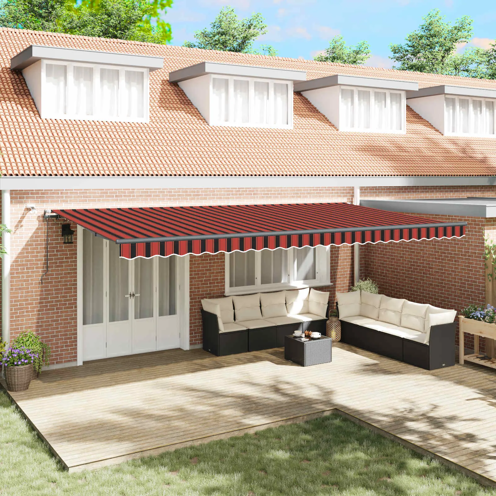 Sissetõmmatav terrassimarkiis LED-valgustuse ja kaugjuhtimisega, oranž ja pruun, 600 x 300 cm
