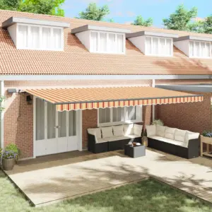 Sissetõmmatav terrassimarkiis LED-valgustusega, kollane-oranž, 600 x 300 cm