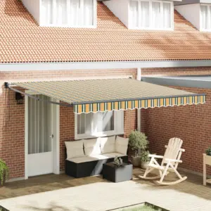 Sissetõmmatav terrassimarkiis LED-valgustuse ja kaugjuhtimisega, roheline-valge, 400 x 350 cm