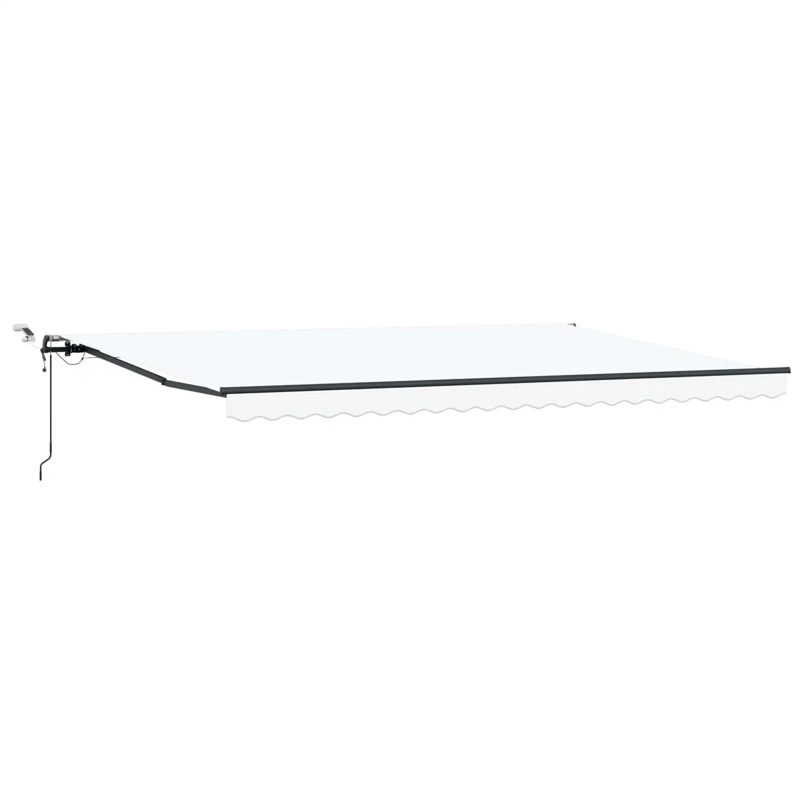 Sissetõmmatav terrassimarkiis LED-valgustusega, valge polüester, 500 x 350 cm, kaugjuhtimise ja tuule- ning valgusanduriga