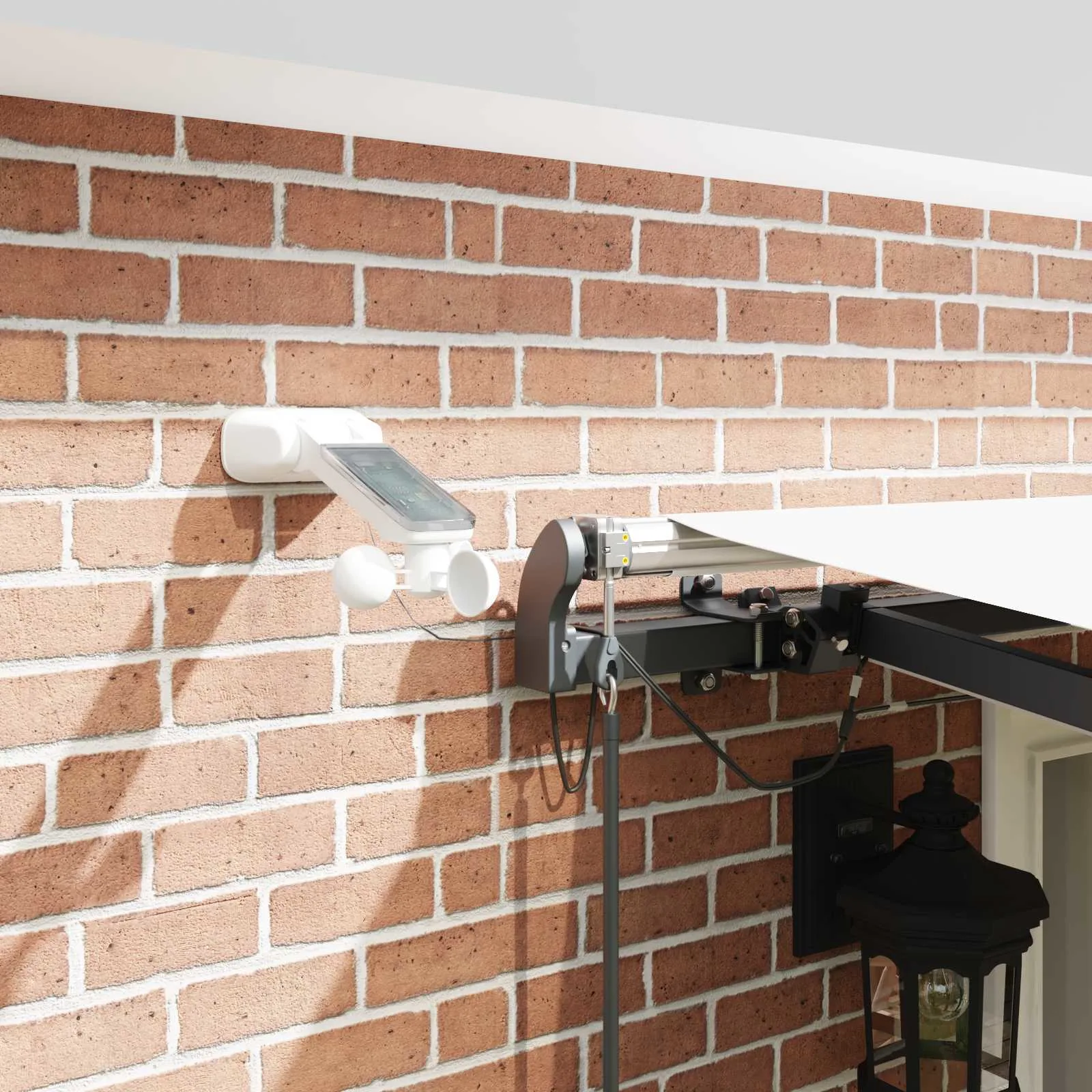 Sissetõmmatav terrassimarkiis LED-valgustusega, valge polüester, 500 x 350 cm, kaugjuhtimise ja tuule- ning valgusanduriga