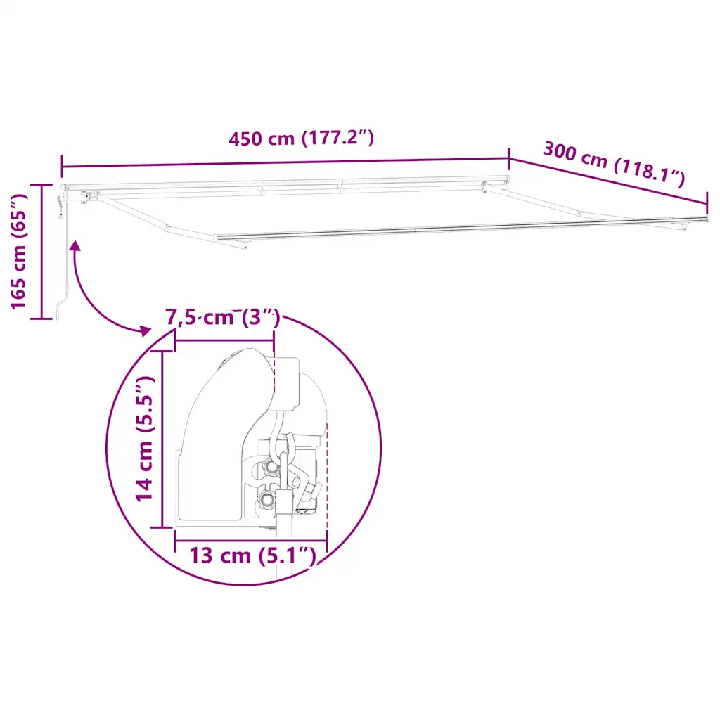 Sissetõmmatav terrassimarkiis kaugjuhtimisega, oranž ja pruun, 450 x 300 cm, kangast ja alumiiniumist