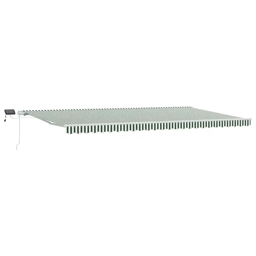 Sissetõmmatav terrassivarikatus LED-valgustusega, roheline-valge, 600 x 300 cm, kangas ja alumiinium