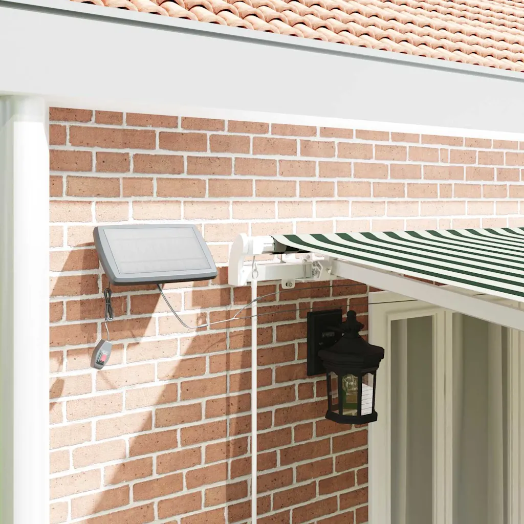 Sissetõmmatav terrassivarikatus LED-valgustusega, roheline-valge, 600 x 300 cm, kangas ja alumiinium