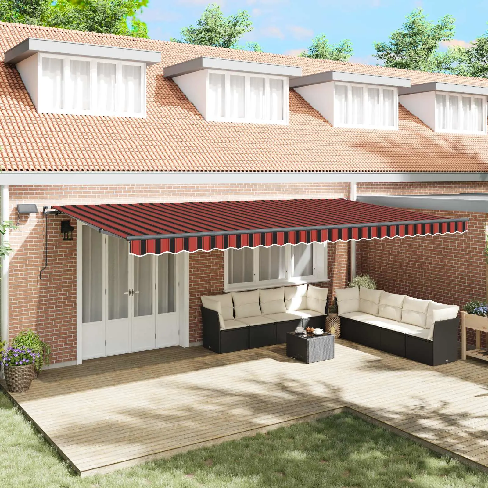 Sissetõmmatav terrassivarikatus LED-valgustusega, oranž-pruun, 600 x 300 cm