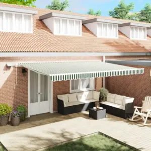 Sissetõmmatav terrassivarikatus LED-valgustusega, roheline-valge, 500 x 300 cm