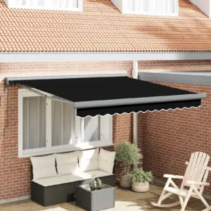 Sissetõmmatav terrassivarikatus, must, kangas ja metall, 350 x 250 x 165 cm