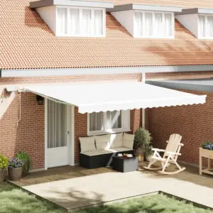 Sissetõmmatav terrassivarikatus LED-valgustusega, valge 450 x 350 cm