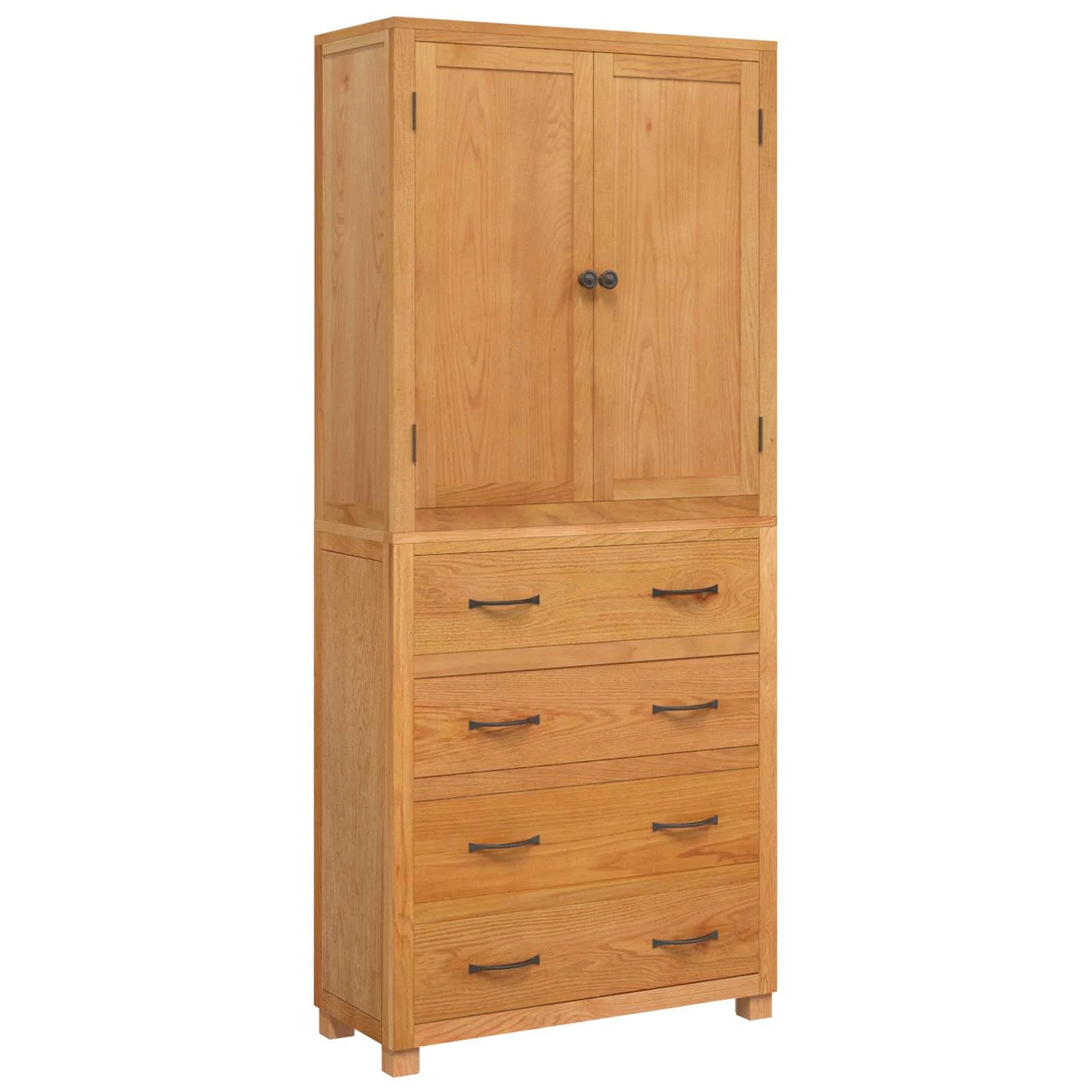 Tamme täispuidust kõrged hoiukapid ustega ja 3 sahtliga, 2 tk, naturaalne, 80 x 35 x 185 cm