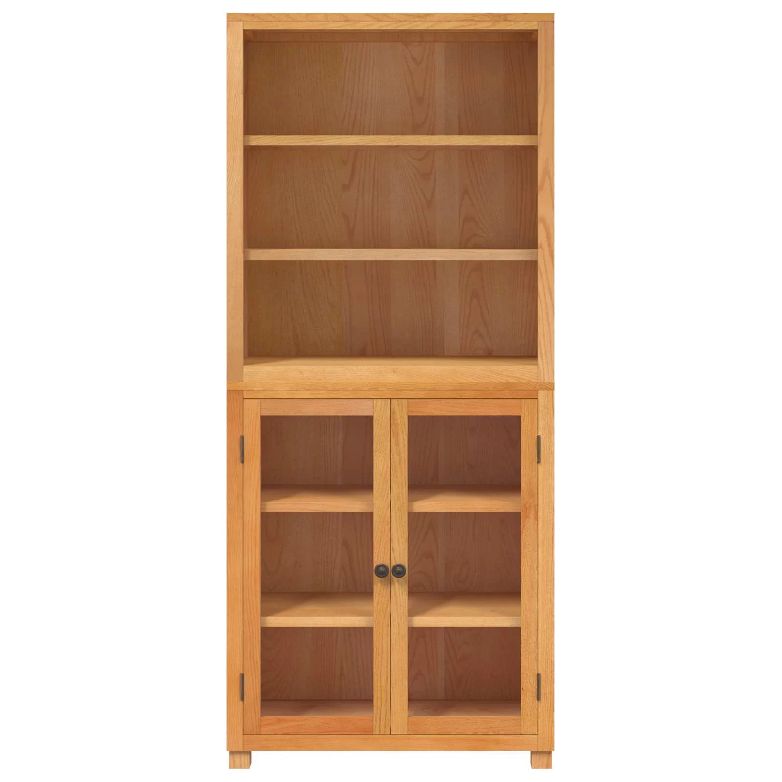 Tamme täispuidust vitriinkappide komplekt, 2 tk, naturaalne, klaasuste ja riiulitega, 80 x 35 x 185 cm