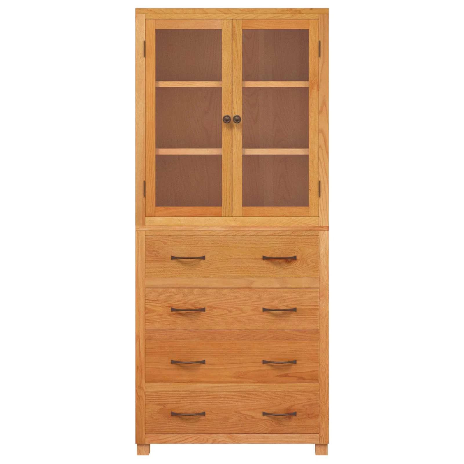 Tammepuidust vitriinkapid 3 sahtliga ja klaasustega, 2 tk, naturaalne, 80 x 35 x 185 cm