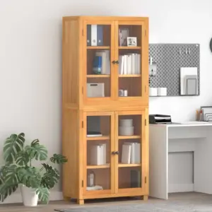 Tamme vitriinkappide komplekt klaasustega, 2 tk, naturaalne, 80 x 35 x 185 cm