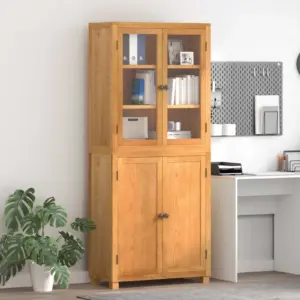 Tammepuidust hoiukappide komplekt klaasustega, 2 osa, naturaalne, 80 x 35 x 185 cm