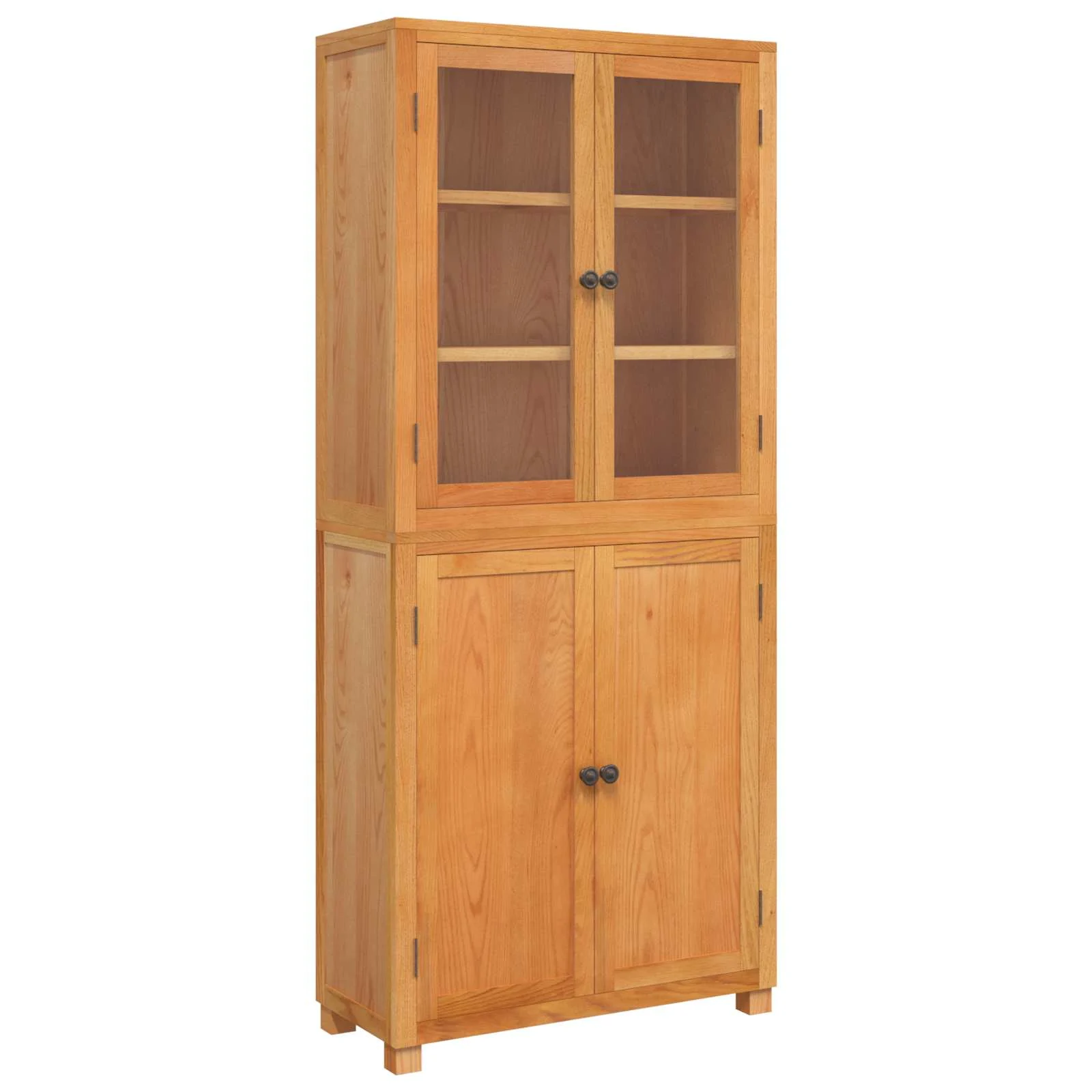 Tammepuidust hoiukappide komplekt klaasustega, 2 osa, naturaalne, 80 x 35 x 185 cm