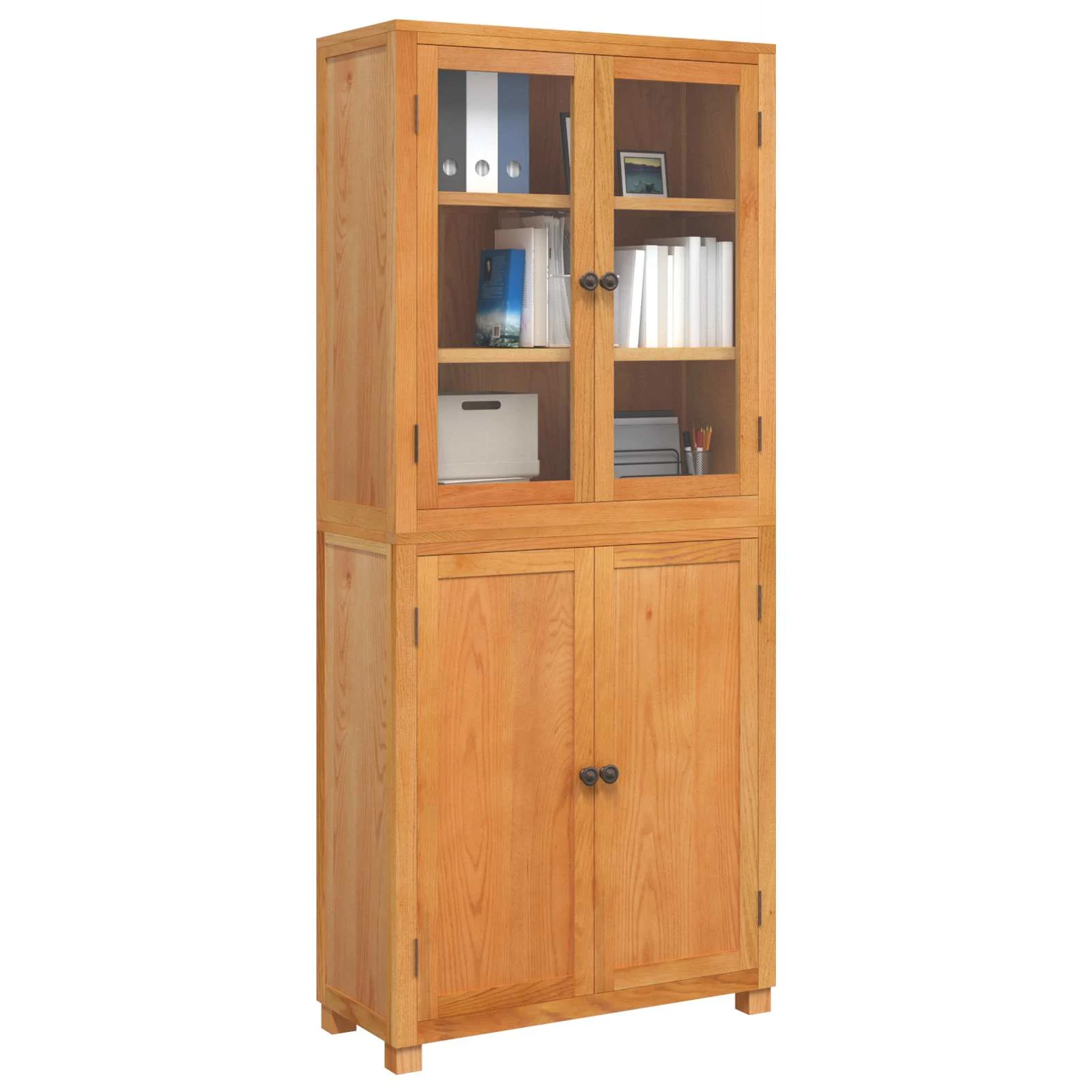 Tammepuidust hoiukappide komplekt klaasustega, 2 osa, naturaalne, 80 x 35 x 185 cm