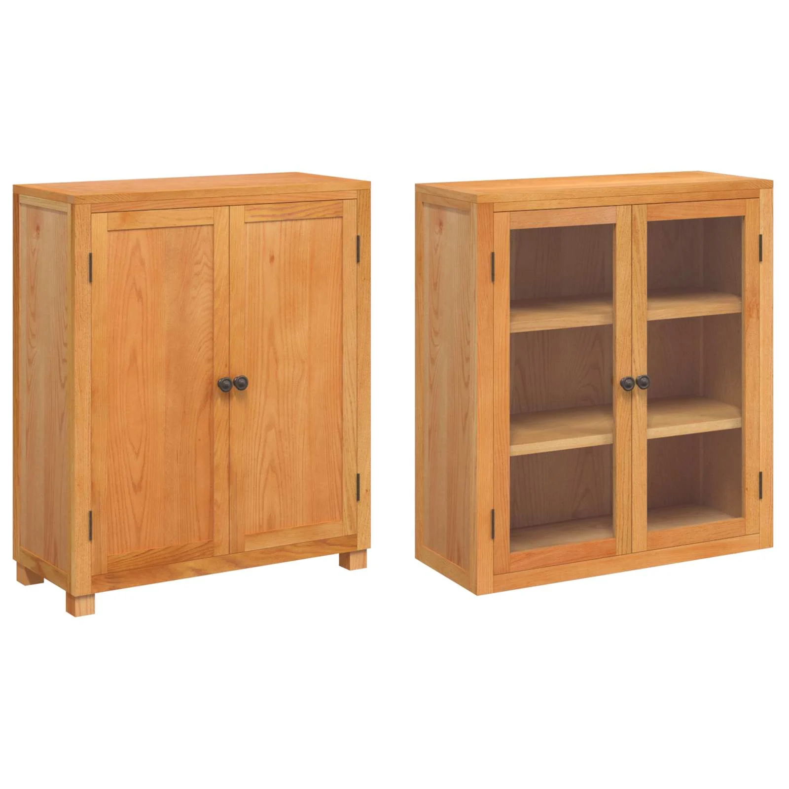 Tammepuidust hoiukappide komplekt klaasustega, 2 osa, naturaalne, 80 x 35 x 185 cm
