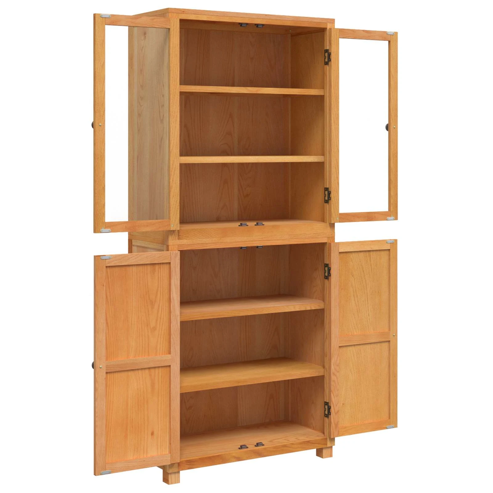 Tammepuidust hoiukappide komplekt klaasustega, 2 osa, naturaalne, 80 x 35 x 185 cm