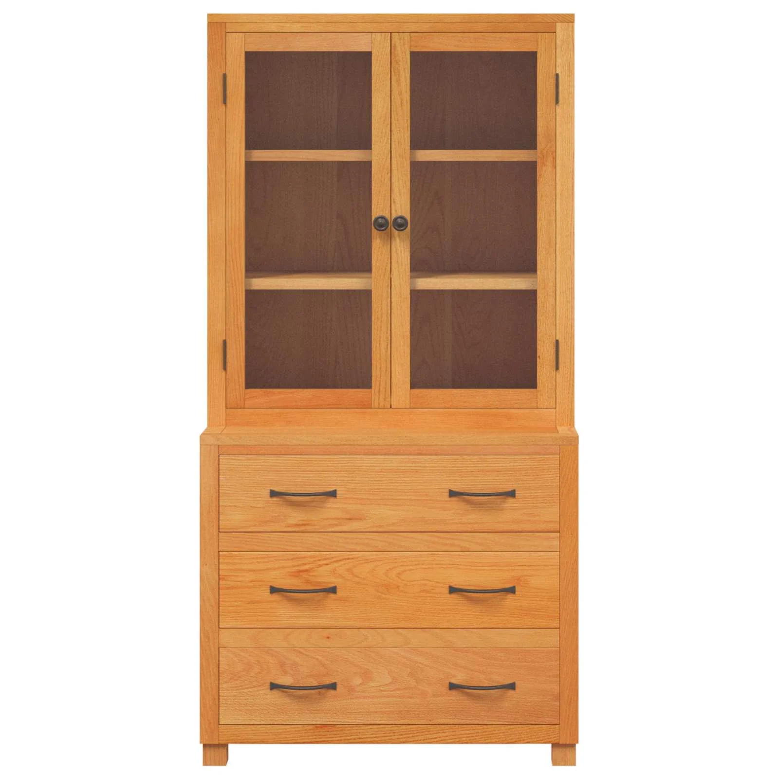 Tammepuidust kõrvalkappide komplekt 3 sahtliga ja klaasustega, 2 tk, pruun, 80 x 50 x 160 cm