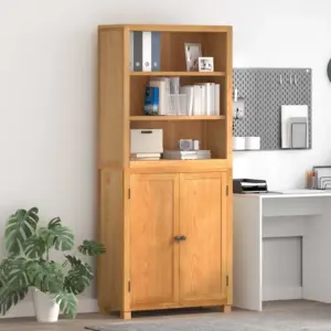 Kõrvalkappide komplekt uste ja riiulitega, 2 tk, tammepuidust, naturaalne, 80 x 35 x 185 cm