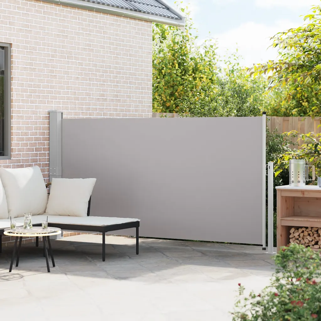 Lahtitõmmatav terrassi privaatsussein tuulevarjuna, 160 x 300 cm, hall, teraspostidega