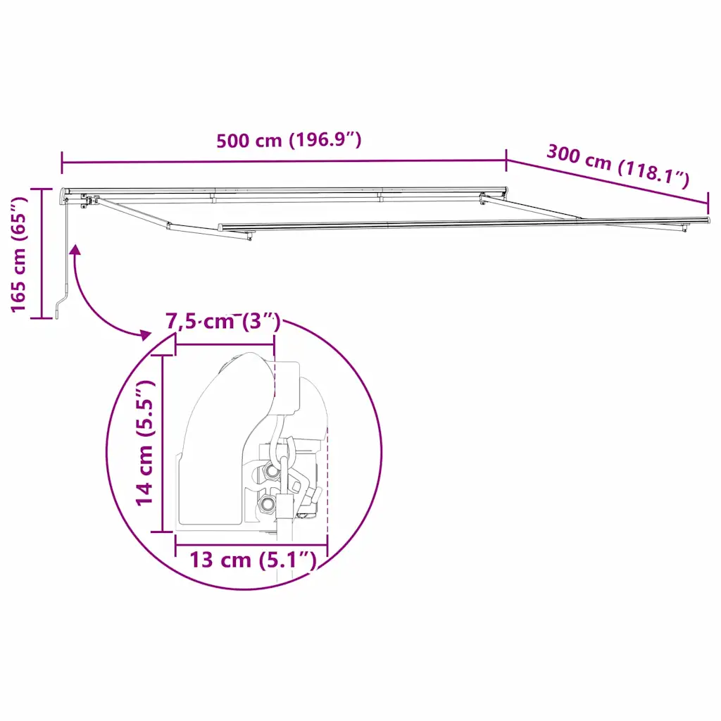 Sissetõmmatav terrassivarikatus, mitmevärviline, 500 x 300 cm, polüester ja alumiinium