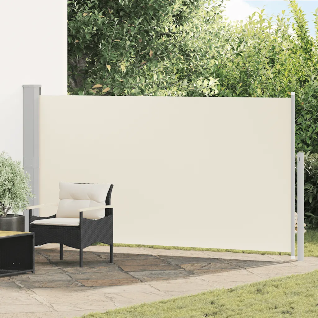 Tõmmatav terrassi külgsein privaatsuse ja tuulekaitseks, terasraamiga, rohekashall alus ja kreemjas kate, 160 x 300 cm