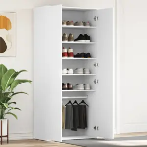 Kaheukseline valge kingakapp 5 riiuliga, tehispuit, 80 x 39 x 178 cm