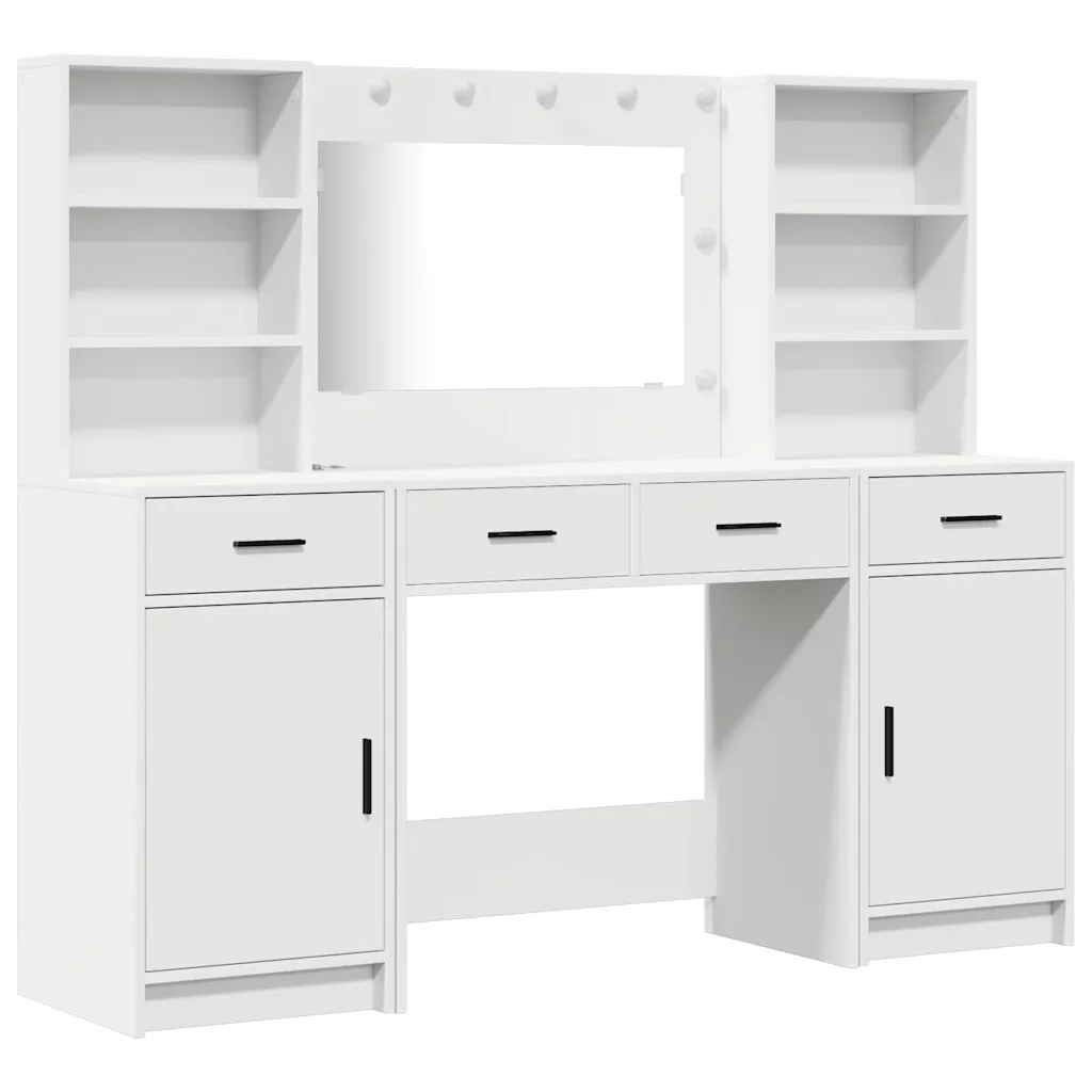 Valge LED-peegliga kosmeetikalaudade komplekt, 3-osaline, tehispuit, 158,5 x 41 x 135 cm
