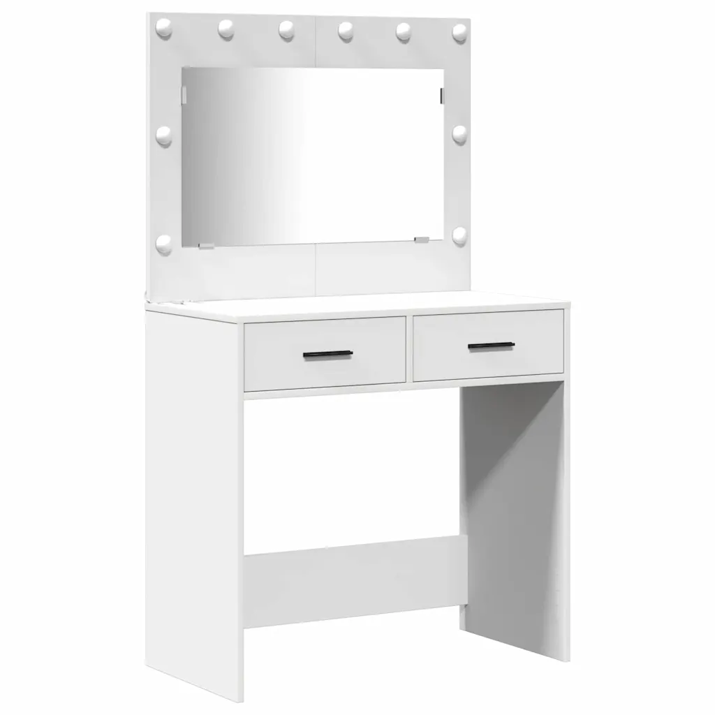 Valge LED-peegliga kosmeetikalaudade komplekt, 3-osaline, tehispuit, 158,5 x 41 x 135 cm