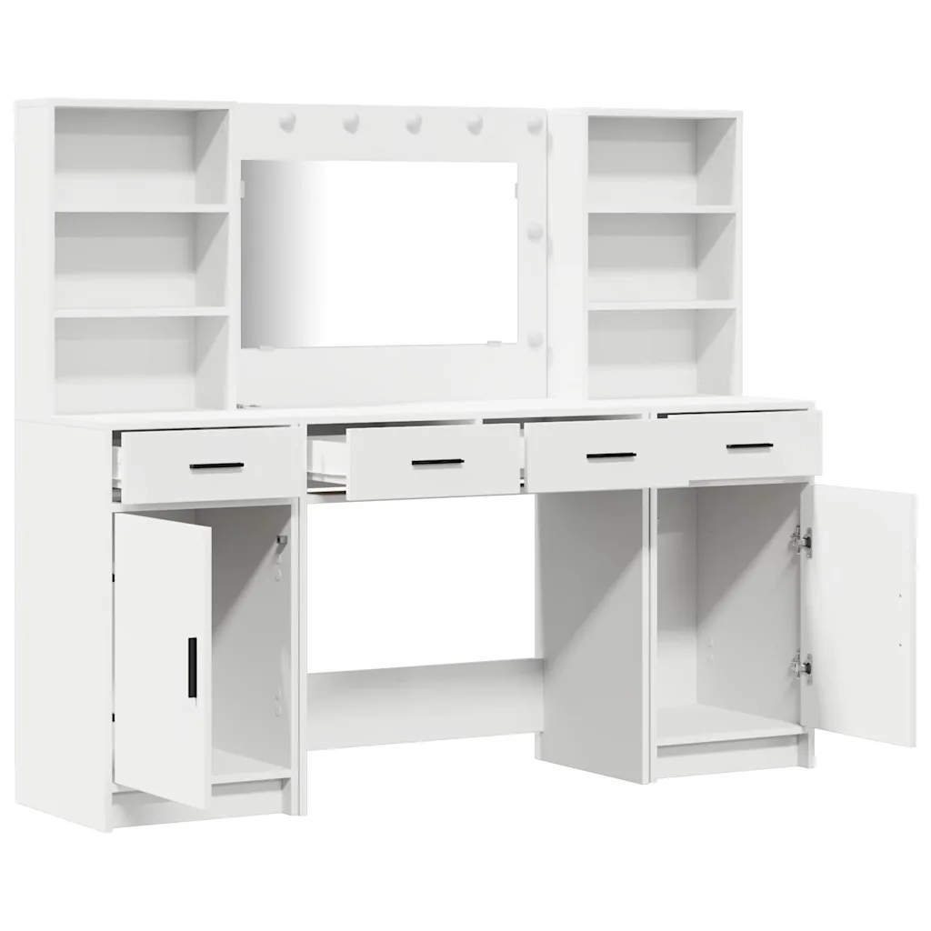Valge LED-peegliga kosmeetikalaudade komplekt, 3-osaline, tehispuit, 158,5 x 41 x 135 cm